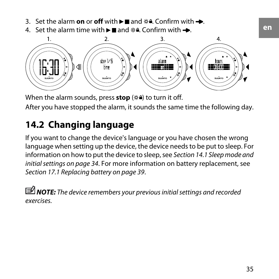 2 changing language | SUUNTO M5 User Manual | Page 35 / 47