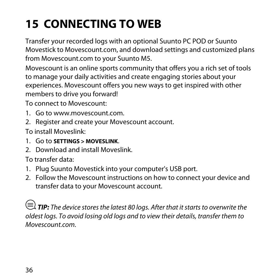 15 connecting to web | SUUNTO M5 User Manual | Page 36 / 47