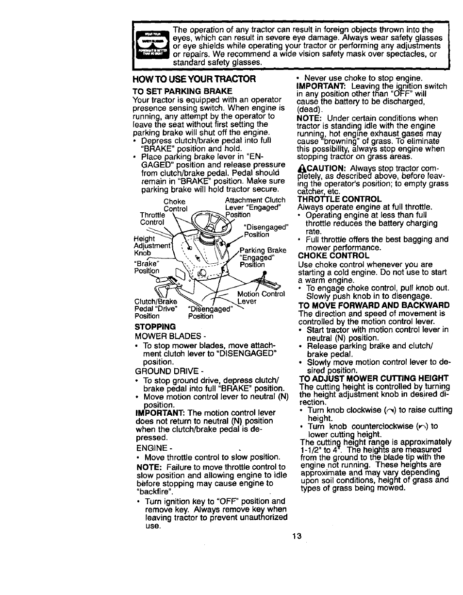 How to use your tractor | Craftsman 917.270822 User Manual | Page 13 / 60