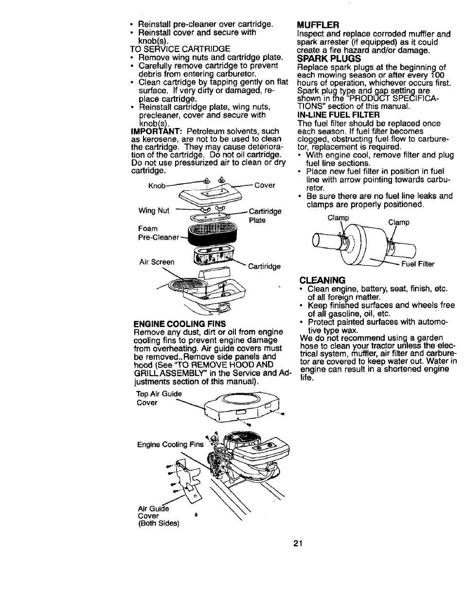 Muffler, Cleaning, Spark plugs | Craftsman 917.270822 User Manual | Page 21 / 60