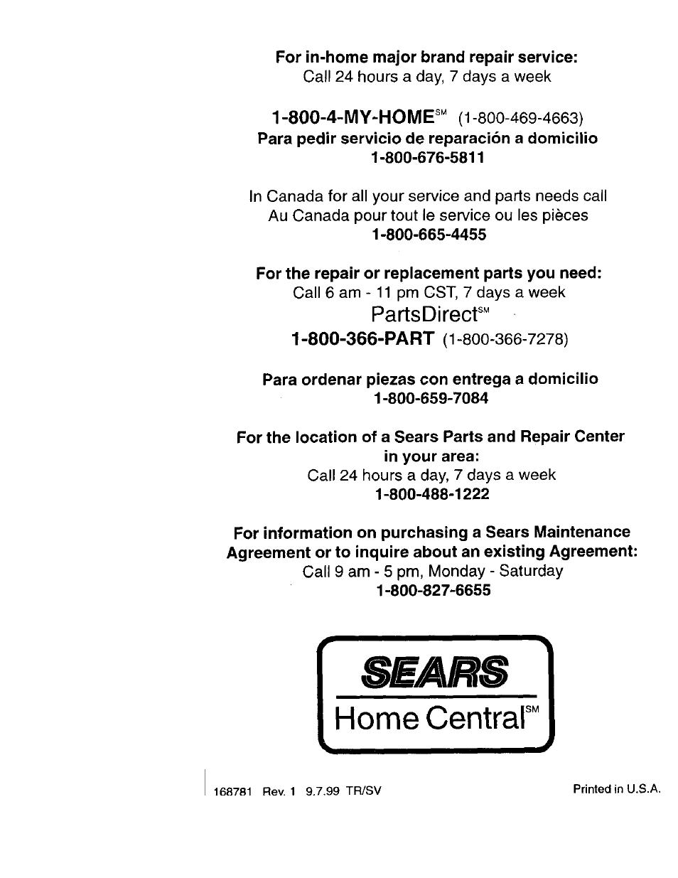 Home central, Partsdirecf | Craftsman 917.270822 User Manual | Page 60 / 60