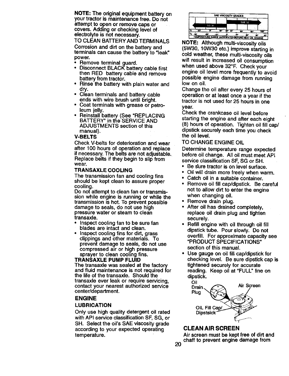 Engine, Clean air screen | Craftsman 917.270961 User Manual | Page 20 / 60