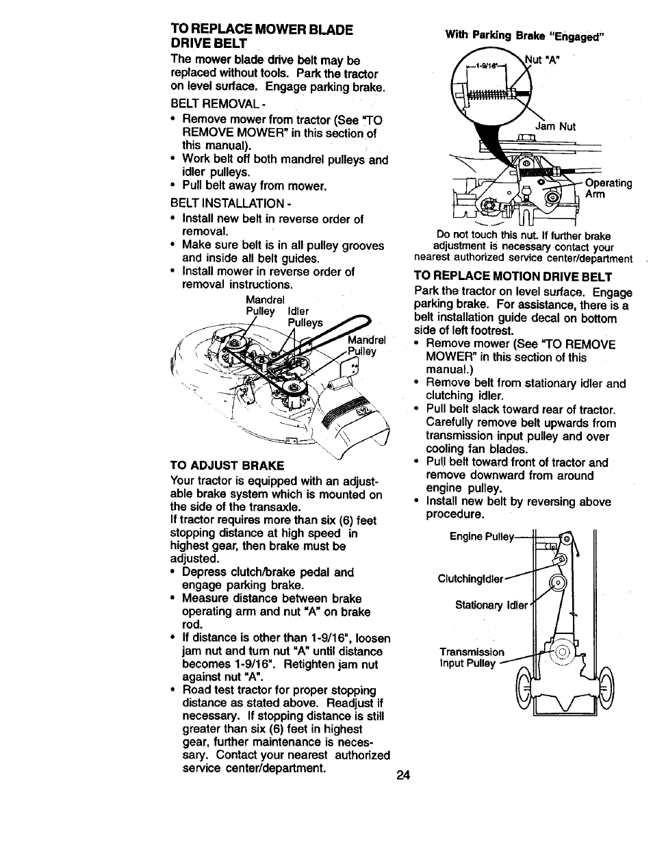 To replace mower blade drive belt | Craftsman 917.270961 User Manual | Page 24 / 60