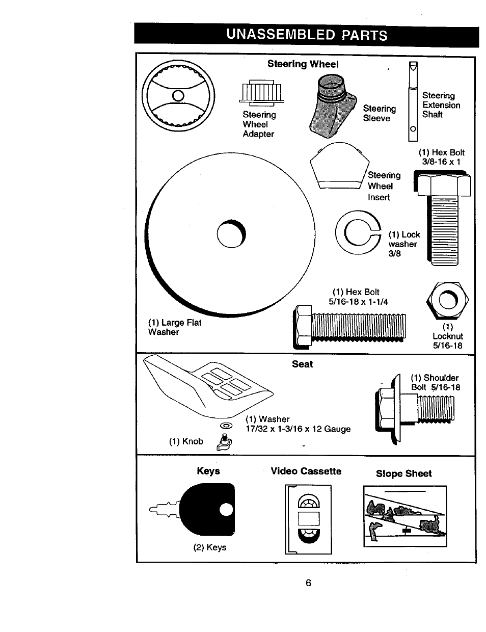 Video cassette, Unassembled parts | Craftsman 917.270961 User Manual | Page 6 / 60
