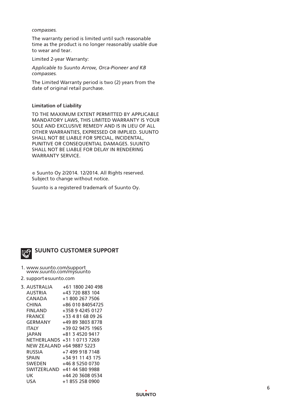 SUUNTO MB-6 GLOBAL User Manual | Page 6 / 6