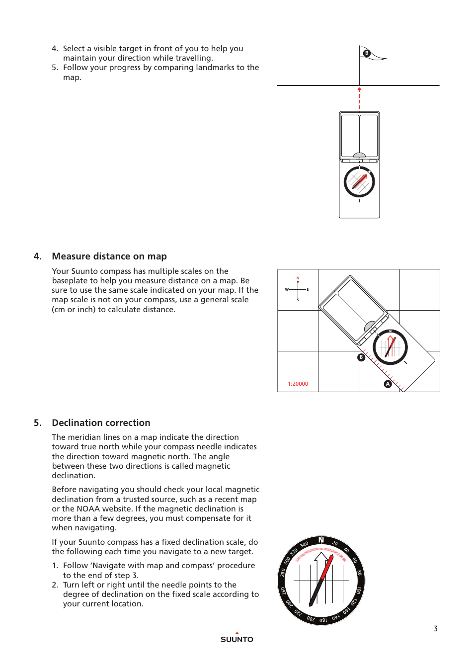 Measure distance on map, Declination correction | SUUNTO MCB User Manual | Page 3 / 8