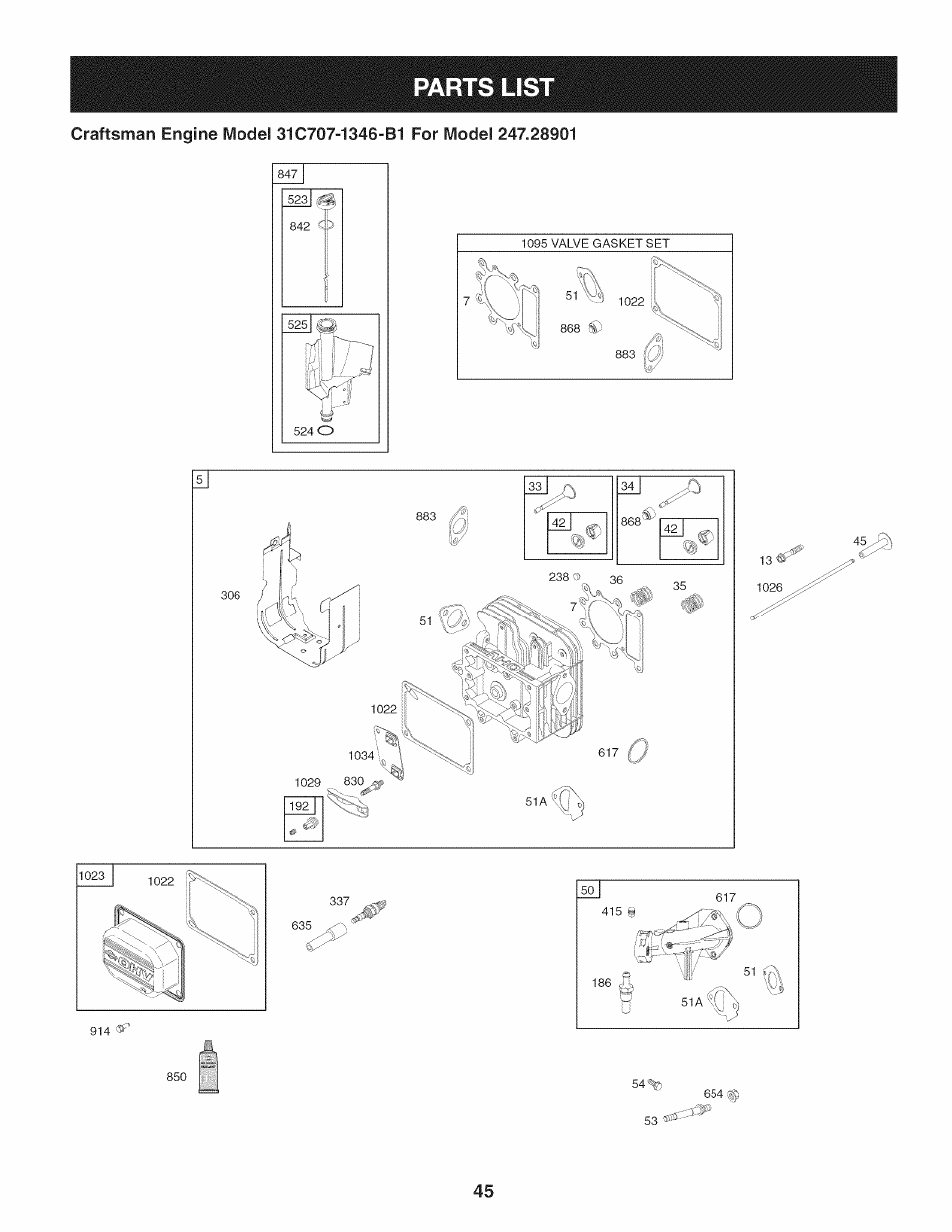 Parts list | Craftsman 247.28901 User Manual | Page 45 / 92