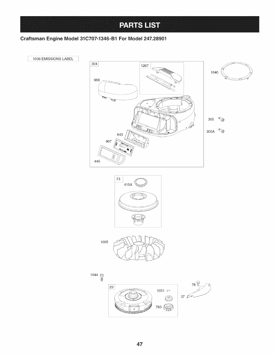 Parts list | Craftsman 247.28901 User Manual | Page 47 / 92
