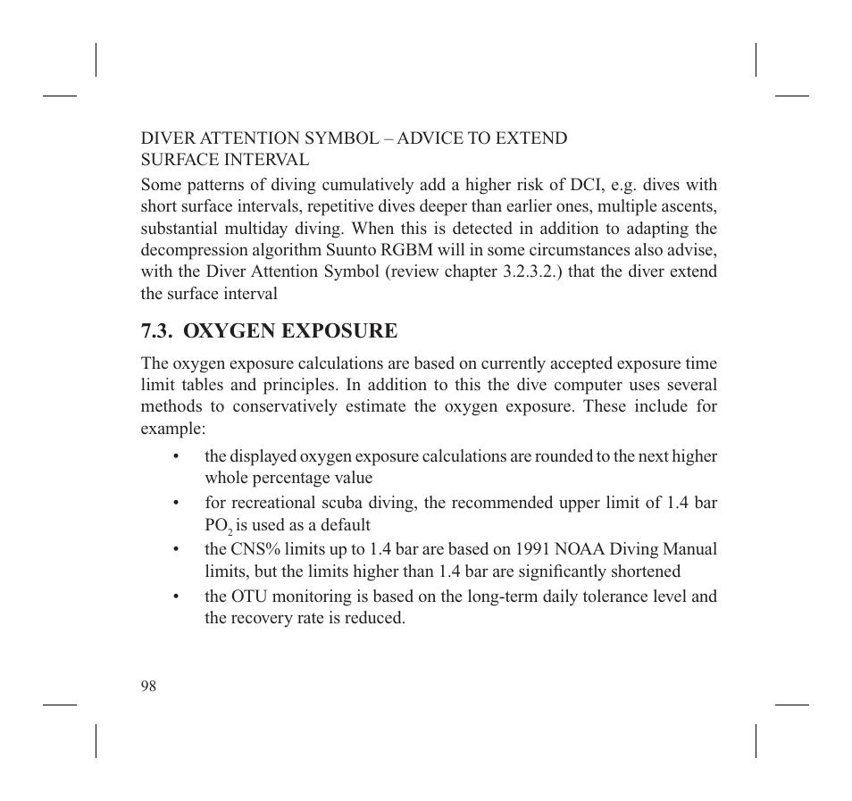 Oxygen exposure | SUUNTO MOSQUITO User Manual | Page 100 / 122