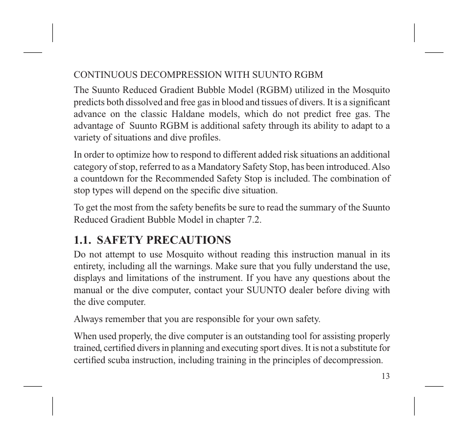 Safety precautions | SUUNTO MOSQUITO User Manual | Page 15 / 122