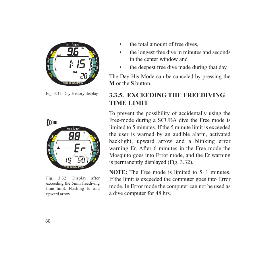 Exceeding the freediving time limit | SUUNTO MOSQUITO User Manual | Page 62 / 122