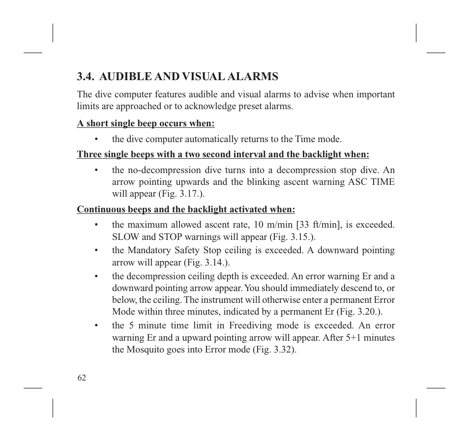 Audible and visual alarms | SUUNTO MOSQUITO User Manual | Page 64 / 122