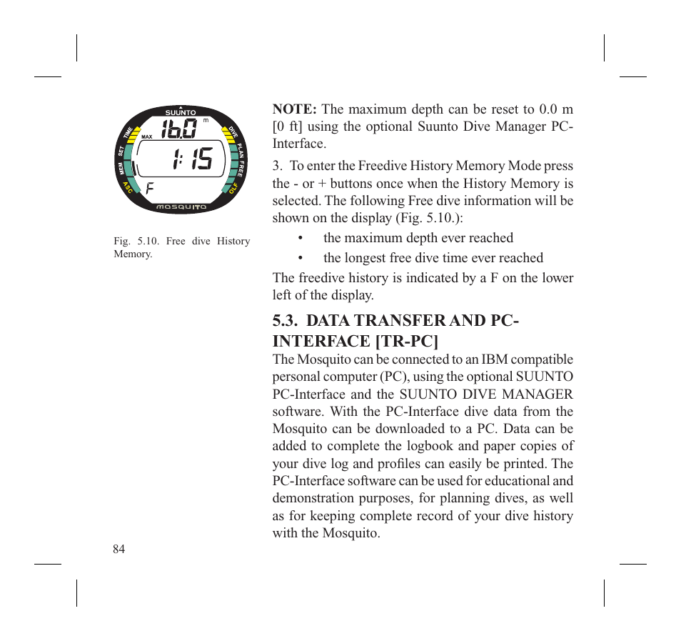 Data transfer and pc- interface [tr-pc | SUUNTO MOSQUITO User Manual | Page 86 / 122