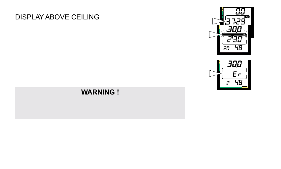 Display above ceiling, Warning, Ba c | SUUNTO OCTOPUS II User Manual | Page 35 / 66