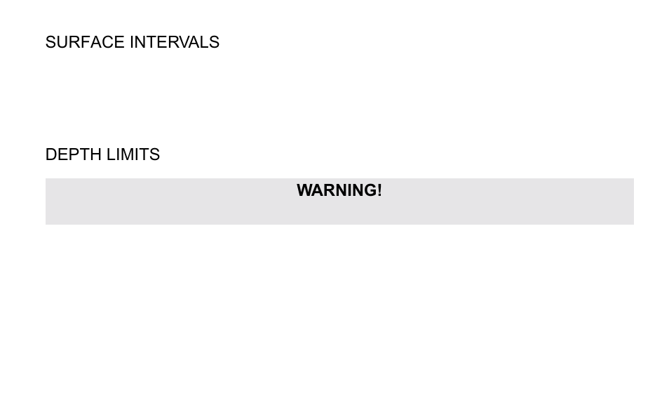 Surface intervals, Depth limits warning | SUUNTO OCTOPUS II User Manual | Page 60 / 66