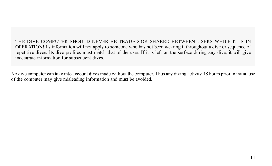 Sharing the dive computer, Warning | SUUNTO FAVOR S User Manual | Page 11 / 65