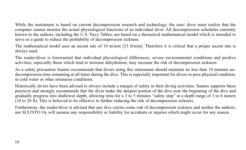 Dive computer limitations | SUUNTO FAVOR S User Manual | Page 16 / 65