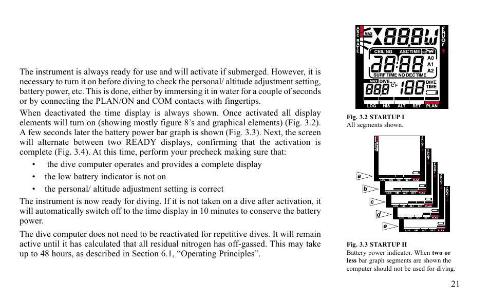 2 before diving, 1 activation, pre-checks and battery warning | SUUNTO FAVOR S User Manual | Page 21 / 65