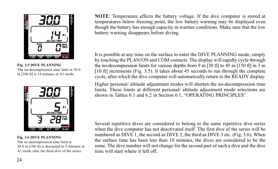 Dive numbering shown during dive planning, 2 dive planning | SUUNTO FAVOR S User Manual | Page 24 / 65