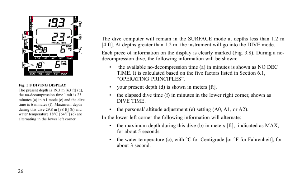 3 diving, 1 basic dive data | SUUNTO FAVOR S User Manual | Page 26 / 65