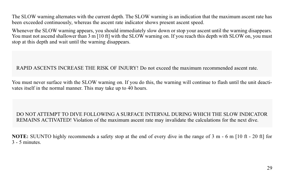 Warning | SUUNTO FAVOR S User Manual | Page 29 / 65