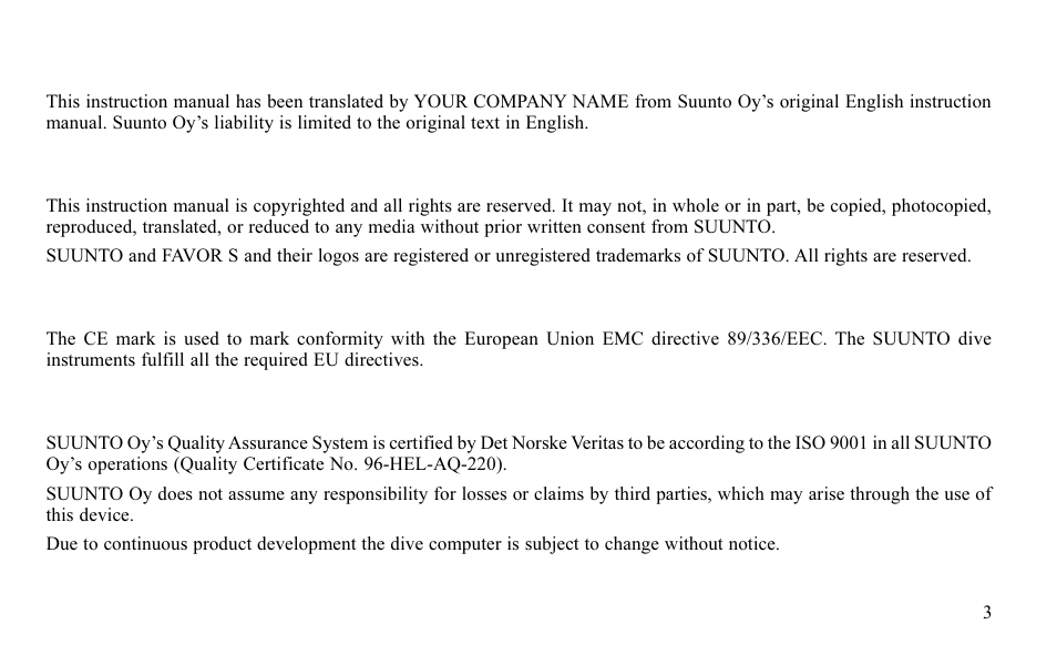 SUUNTO FAVOR S User Manual | Page 3 / 65