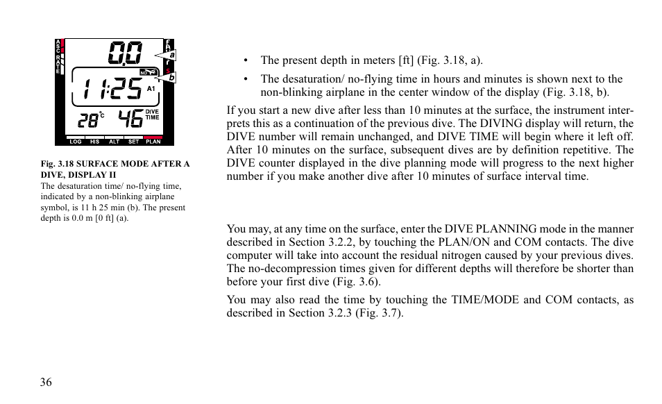 Dive planning, Display ii (fig. 3.18) | SUUNTO FAVOR S User Manual | Page 36 / 65