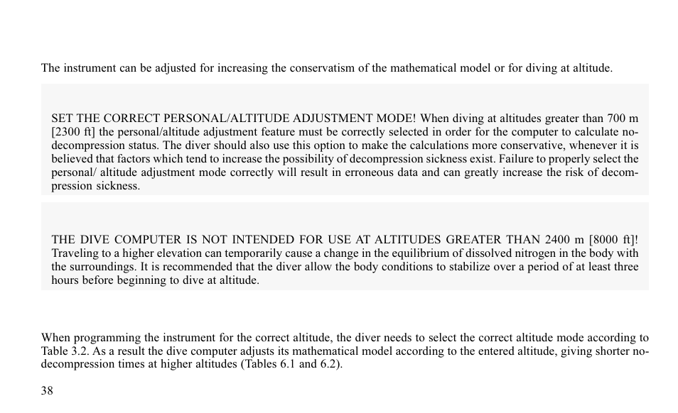 5 personal adjustment and high altitude dives, Altitude adjustability, Warning | SUUNTO FAVOR S User Manual | Page 38 / 65