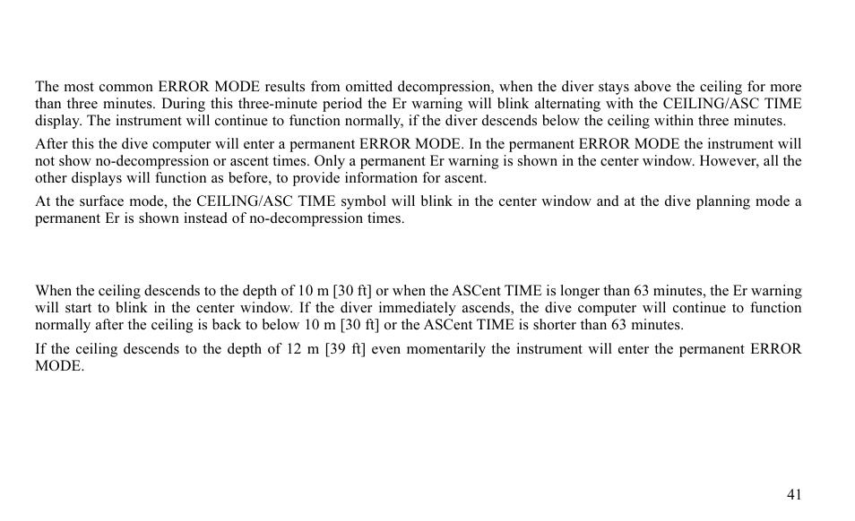 Omitted decompression, Extreme ceiling depth or decompression range | SUUNTO FAVOR S User Manual | Page 41 / 65