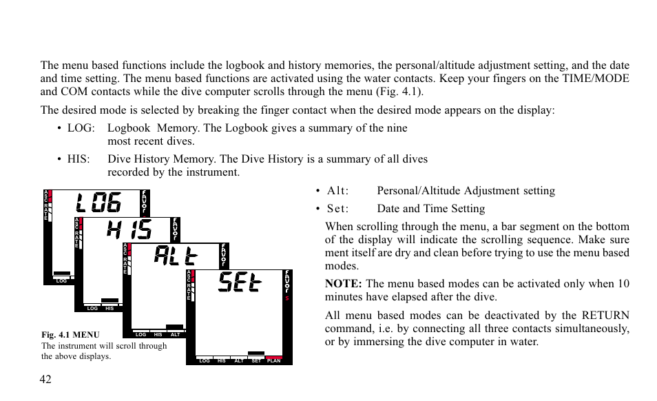 Menu based modes | SUUNTO FAVOR S User Manual | Page 42 / 65