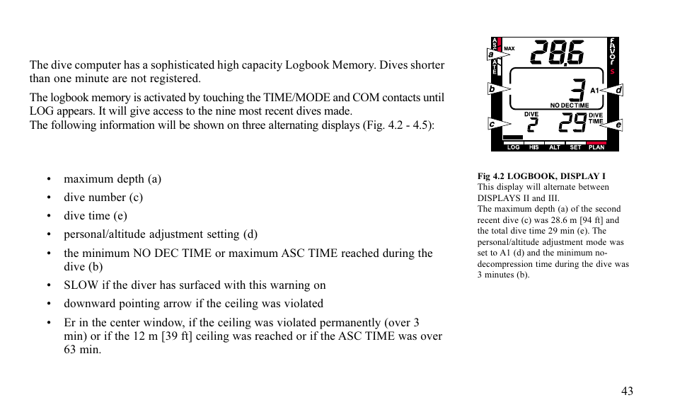 Display i, main display (fig. 4.2) | SUUNTO FAVOR S User Manual | Page 43 / 65