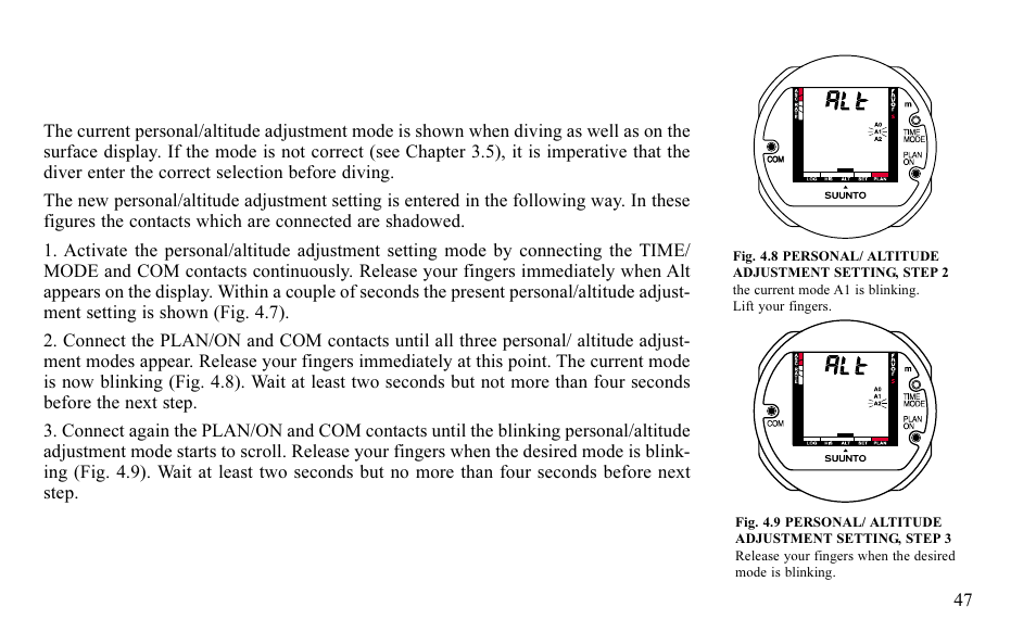 3 personal/altitude adjustment setting | SUUNTO FAVOR S User Manual | Page 47 / 65