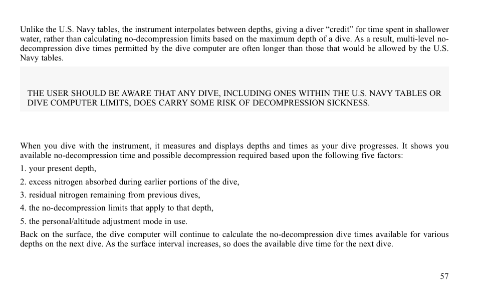 Compartments and half times, Warning | SUUNTO FAVOR S User Manual | Page 57 / 65