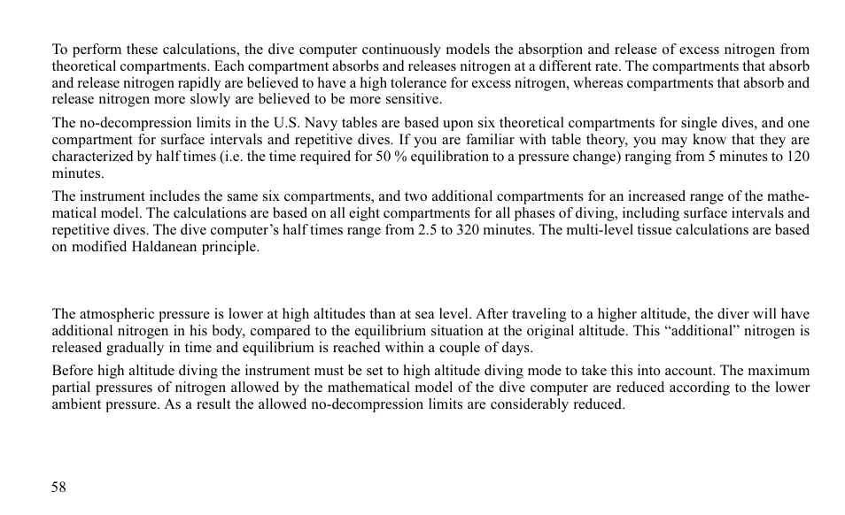 Altitude diving | SUUNTO FAVOR S User Manual | Page 58 / 65