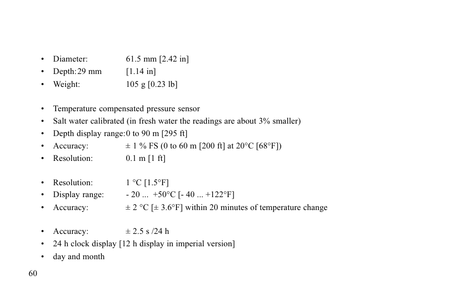 2 technical specification | SUUNTO FAVOR S User Manual | Page 60 / 65