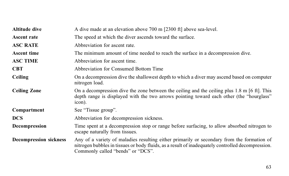 Glossary | SUUNTO FAVOR S User Manual | Page 63 / 65