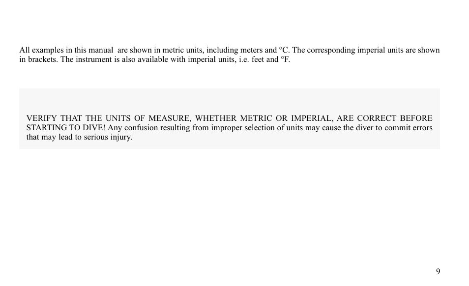 Metric and imperial units, Warning | SUUNTO FAVOR S User Manual | Page 9 / 65