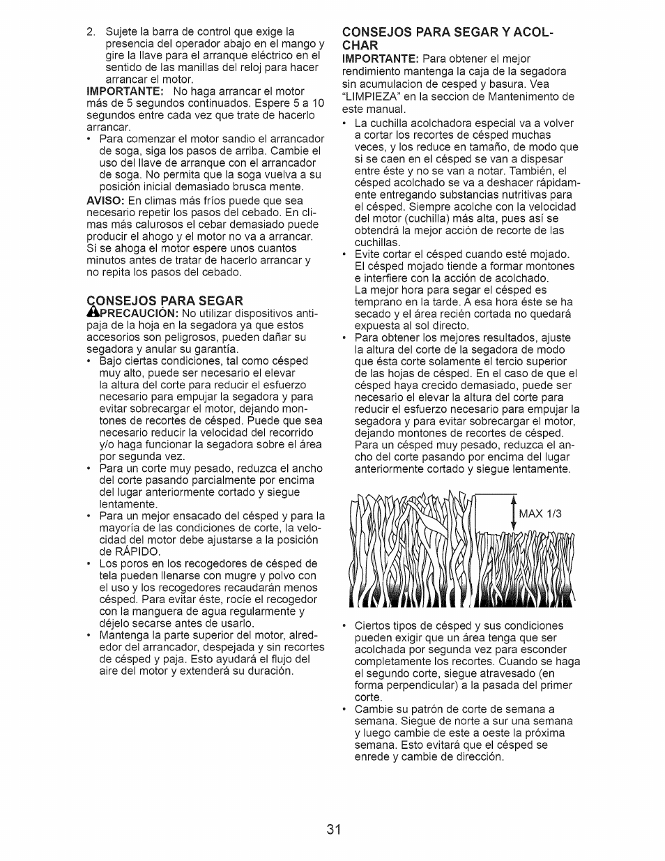 Consejos para segar y acolchar | Craftsman 917.374100 User Manual | Page 31 / 52