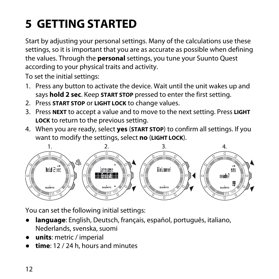 5 getting started | SUUNTO QUEST User Manual | Page 12 / 53