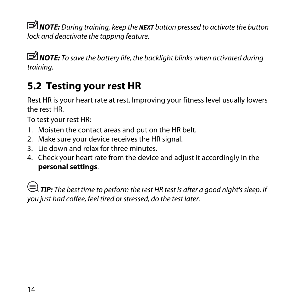 2 testing your rest hr | SUUNTO QUEST User Manual | Page 14 / 53