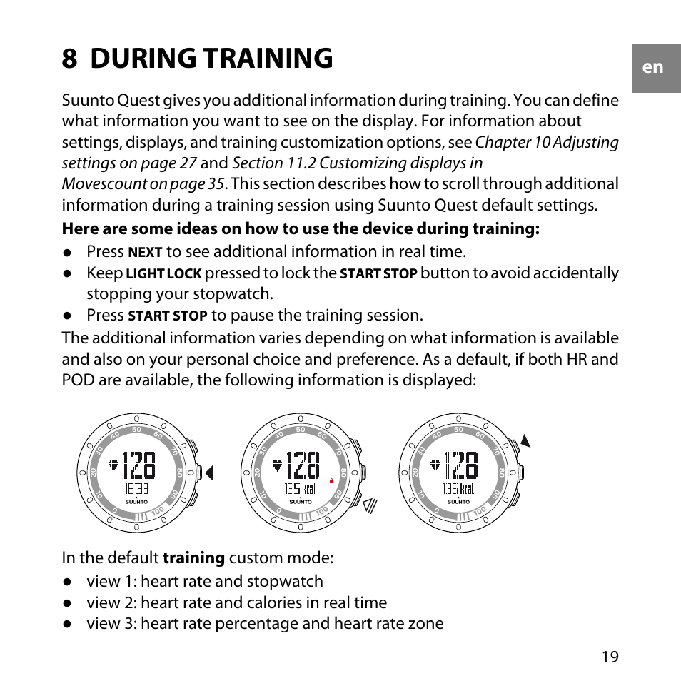 8 during training | SUUNTO QUEST User Manual | Page 19 / 53