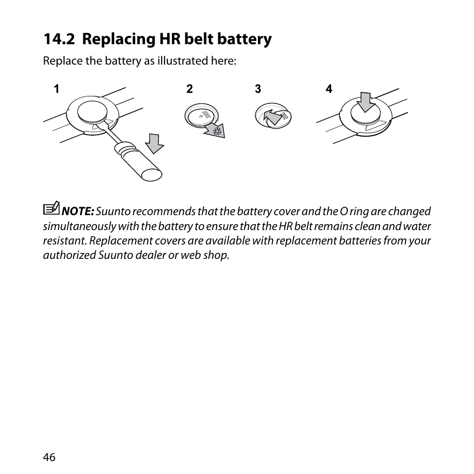 2 replacing hr belt battery | SUUNTO QUEST User Manual | Page 46 / 53