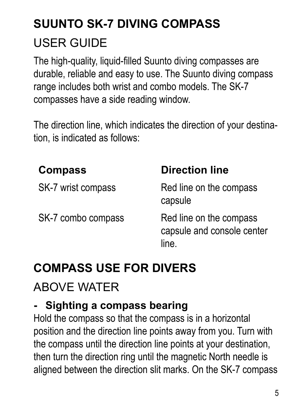 SUUNTO SK-7 DIVE COMPASS User Manual | Page 5 / 12