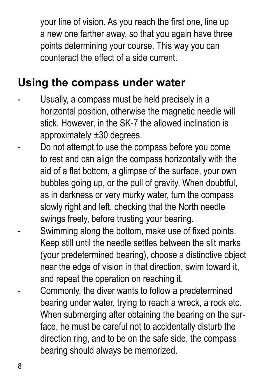 SUUNTO SK-7 DIVE COMPASS User Manual | Page 8 / 12