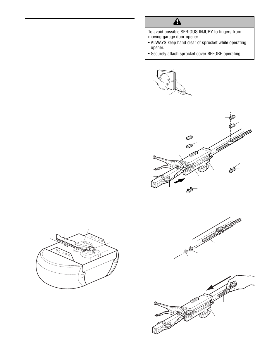 Warning caution warning warning, Assembly step 4, Install the chain/cable | Craftsman 13953985 User Manual | Page 10 / 76