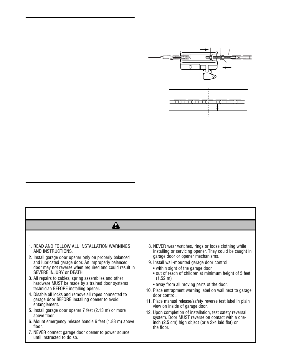 Tighten the chain, Installation, Important installation instructions | Assembly step 5 | Craftsman 13953985 User Manual | Page 11 / 76