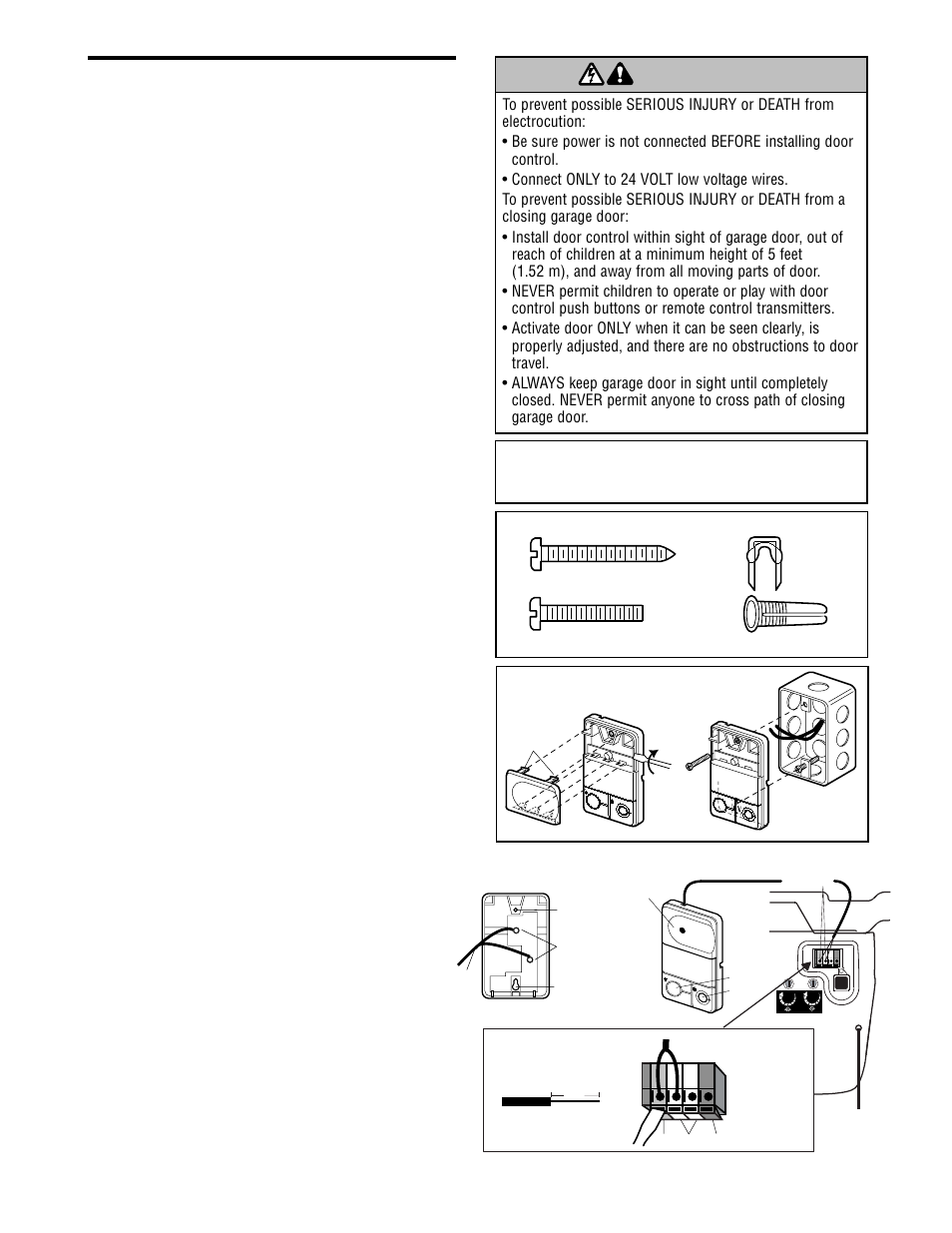 Install the door control, Warning caution warning warning, Installation step 6 | Craftsman 13953985 User Manual | Page 18 / 76