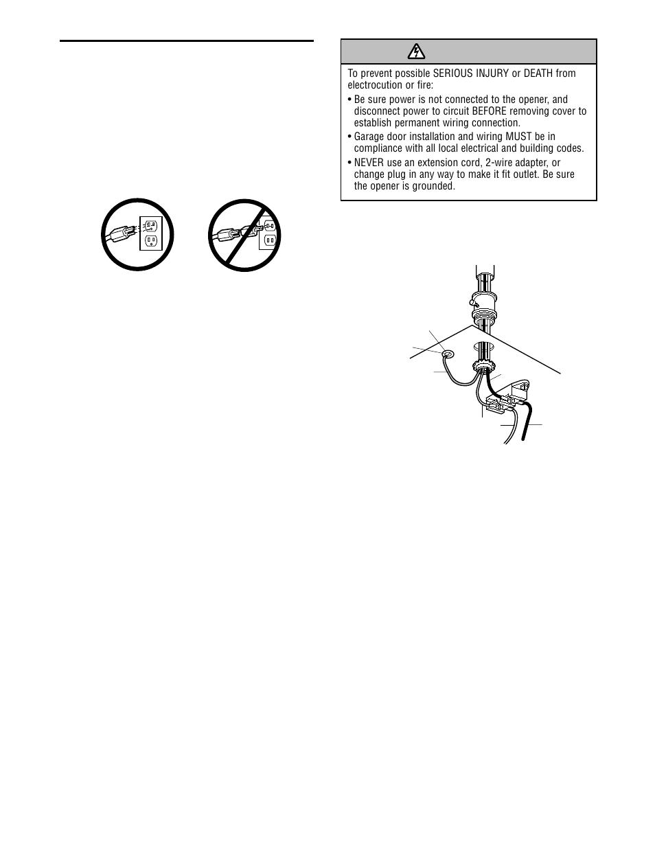 Electrical requirements, Warning caution warning warning, Installation step 9 | Craftsman 13953985 User Manual | Page 20 / 76