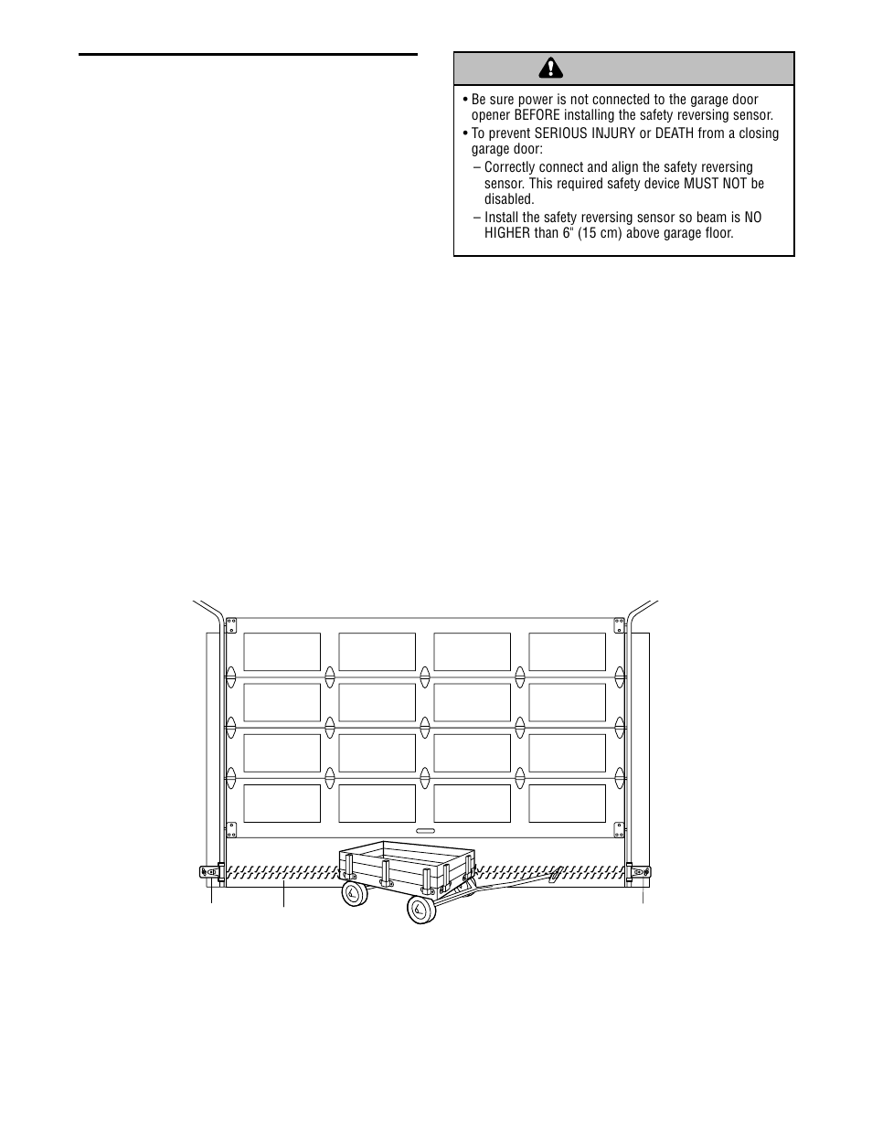 Install the safety reversing sensor, Warning caution warning warning, Installation step 10 | Craftsman 13953985 User Manual | Page 21 / 76