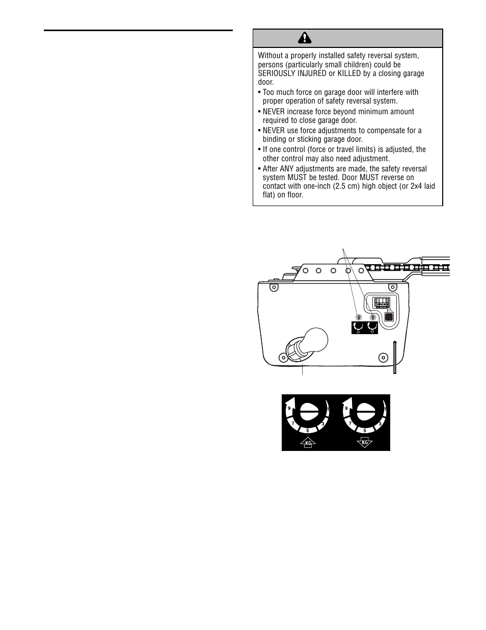 Adjust the force, Warning caution warning warning, Adjustment step 2 | Craftsman 13953985 User Manual | Page 29 / 76